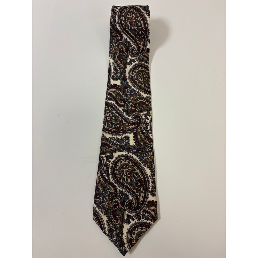 Hickok Mens Silk Paisley Necktie Burgundy Blue Tan Made in USA Classic Tie